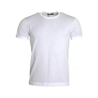 Dolce & Gabbana Tops, Heren, Wit, M, Katoen, Wit Katoenen T-shirt met Ronde Hals en Korte Mouwen