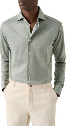Eton Filo di Scozia Jersey Shirt in Medium Green at Nordstrom, Size 15.5