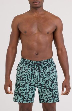 Saxx Sea to Shore 2N1 6-Inch Volley Swim Trunks in Croc Rock-Ebony at Nordstrom, Size Xx-Large