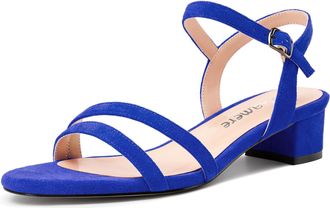 Castamere Womens Low Chunky Block Kitten Heel Open Toe Ankle Strap Slingback Sandals Gladiator Prom Dress 3 CM Heels Royal Blue 5.5 UK