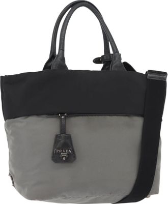Prada Convertible Double Tote Tessuto Black Nylon Handbag (Pre-Owned)