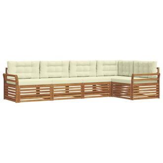 vidaXL Conjunto De Sof&aacute;s De Exterior Con Coj&iacute;n 5 Pcs Natural Y Crema Vidaxl