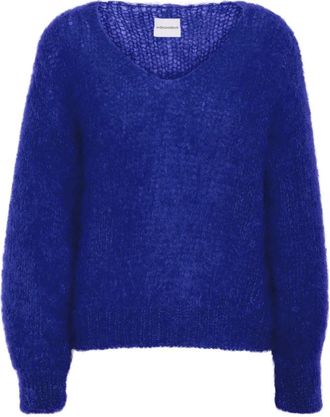Americandreams Milana LS Mohair Knit - Dames - V-hals truien - Blauw - L - Wol - Truien & Vesten