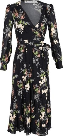 Reformation Floral Midi Wrap Dress in Black Viscose