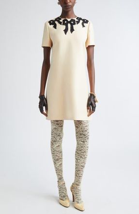 Valentino Beaded Bow Detail Crepe Couture Minidress in Cream/Black at Nordstrom, Size 10 Us