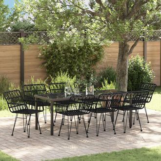 Berkfield Home 9 Piece Garden Dining Set Black Poly Rattan