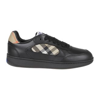 Burberry Sneakers, male, Black, Size: 9 US Leather and Check Terrace Sneakers