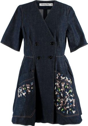 Dior Crystal Embroidered A-line Denim Dress Size L