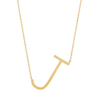 MAX + STONE 10k Solid Yellow Gold Large Sideways Block Letter Initial with Extendable Cable Chain, 16 to 18 inches