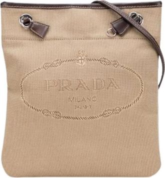 Prada Pre-owned Cross Body Bags, female, Beige, Size: ONE SIZE Pre-owned Canvas Crossbody Bag