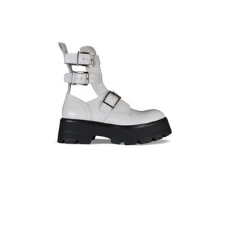 Alexander McQueen Schoenen, Dames, Wit, 38 EU, Leer, Rave Buckle Boot