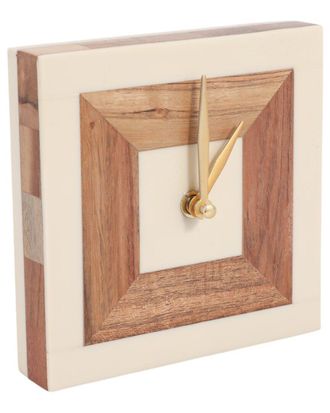 Sagebrook Home 5In Square Clock With Wood Inlay