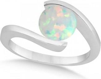 Allurez Tension Set Solitaire Opal Engagement Ring 14k White Gold 2.00ct