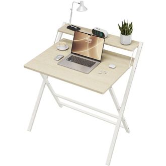 Yaheetech Yaheetech - Scrivania Pieghevole per Computer a 2 Livelli Tavolo Pieghevole in Legno Moderno Design Scrivania Salvaspazio Compatto Tavolino con