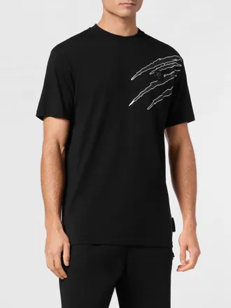 Plein Sport T-shirt slim fit in cotone con stampa grafica e spalle scivolate