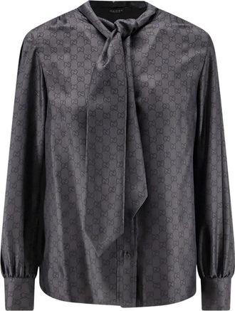 Gucci Zijden Twill Blouse met Strik - Dames - Blouses - Grijs - L - Overhemden