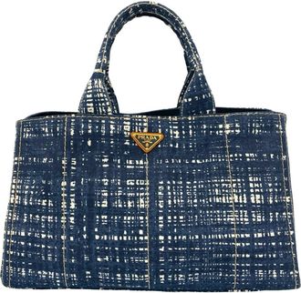 Prada Blue Canvas Handbag Tote Bag (Pre-Owned)