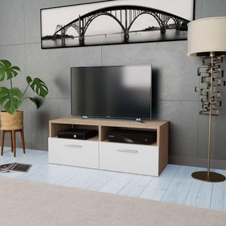 vidaXL Vidaxl - Mueble De Tv Madera De Ingenier&iacute;a Roble Y Blanco 95x35x36 Cm