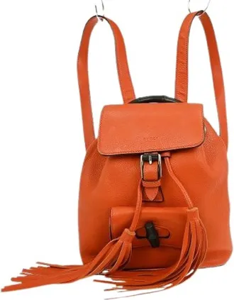 Gucci Pre-owned Backpacks, female, Orange, Size: ONE SIZE Pre-owned Leather Backpack