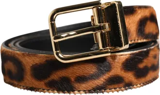 Dolce & Gabbana Womens Brown Calf Fur Leopard Metal Buckle Belt