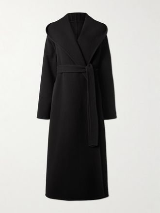 Alaia Cappotto In Lana Con Cintura E Cappuccio - Nero