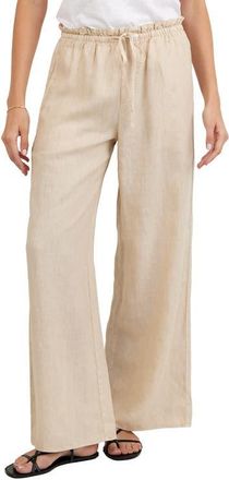 Bella Dahl Ruffle Waist Wide Leg Linen Pants in Linen Sand at Nordstrom, Size X-Small