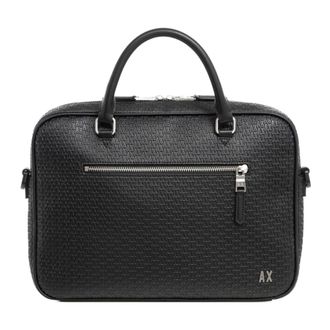 A|X Armani Exchange Aktetas met Logo Patroon en Verstelbare Band - Heren - Laptoptassen - Zwart - ONE Size - Polyester - Tassen