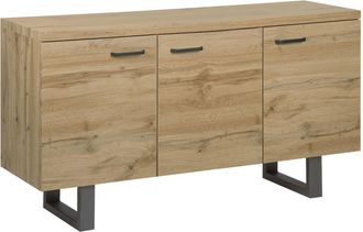 Beliani Aparador De 3 Puertas De Madera Clara Con Pat&iacute;n Gris Base De Metal Asas De Aluminio Gabinete Con Estantes Industrial Timber
