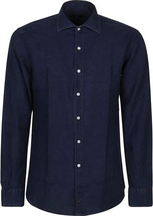 Fay Medio Long Sleeve Shirt - Heren - Casual Overhemden - Blauw - XL - Katoen - Overhemden