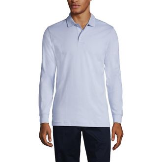 Lands End School Uniform Long Sleeve Interlock Polo Shirt in Blue at Nordstrom, Size Medium