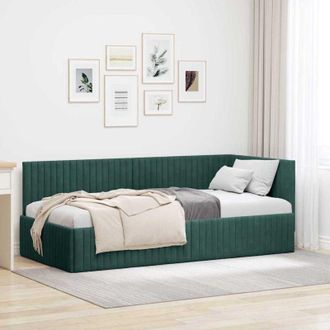 vidaXL vidaXL Cornice del letto ad angolo Verde scuro 90 x 200 cm Velluto