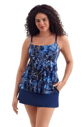 Longitude Faux Ruffle Skirtini Long Torso Swimsuit in Paisley Garden at Nordstrom, Size 10