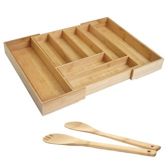 Hhg Nunca Usado] Cubertero + Servidores De Ensalada Hhg 928, Caj&oacute;n Insertable Bandeja De Vajilla Cuberter&iacute;a De Servicio Accesorios De Cocina, Bamb&uacute;
