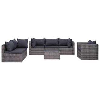 vidaXL Set De Sof&aacute;s De Jard&iacute;n 7 Piezas Y Cojines Rat&aacute;n Sint&eacute;tico Gris Vidaxl