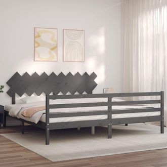 vidaXL Vidaxl - Estructura De Cama Con Cabecero Madera Maciza Gris 200x200cm