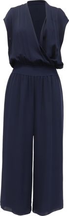 Theory V-Neck Jumpsuit in Navy Blue Silk