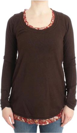 Roberto Cavalli Luxueuze Bruine Zijden Appliqu&eacute; Trui - Dames - Ronde hals truien - Bruin - S - Nylon - Truien & Vesten