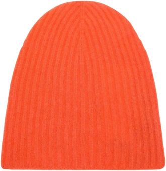 Roberto Collina Geribbelde Gebreide Beanie - Dames - Hoeden - Oranje - ONE Size - Polyester - Accessoires