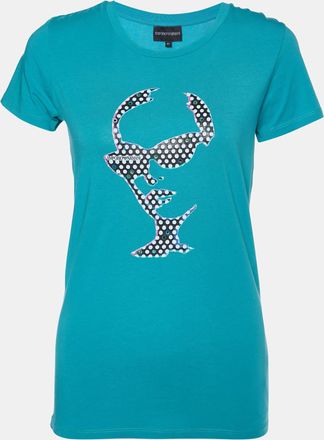 Emporio Armani Green Printed Cotton Knit T-Shirt