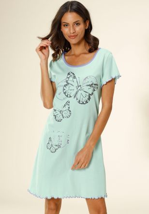 Vivance Nachthemd VIVANCE DREAMS, Damen, Gr. 40/42, N-Gr, gr&uuml;n (mint), Single Jersey, Obermaterial: 100% Baumwolle, bedruckt, bequem kurz, Rundhals, Babylock 