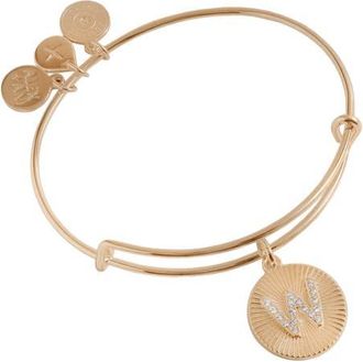Alex and Ani Pave Starburst Texture Initial Bangle Bracelet in Gold - W at Nordstrom