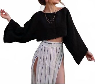 MOA Master Of Arts Muslin Cotton Off Shoulder Crop Top In Black