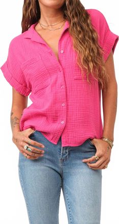 Dear John Denim Calista Short Sleeve Gauze Shirt In Hot Pink
