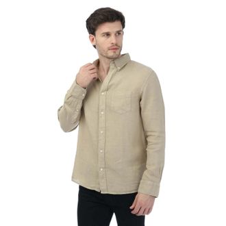 GANT Heren Linnen Kledingstuk Geverfd Normaal Overhemd (Beige)