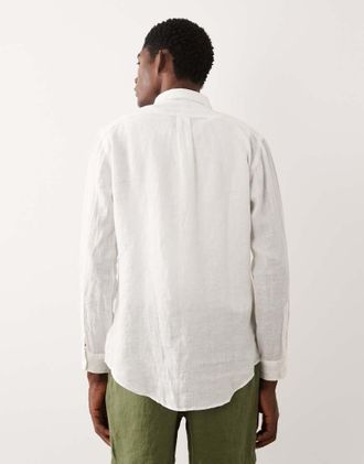 Polo Ralph Lauren Camicia a maniche lunghe in lino bianca con logo-Bianco