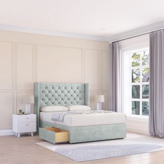 Sloomy Dior Naples Wingback Bed Set, 2 Drawers & 54 Floor Standing Headboard in Silver | Size: Double