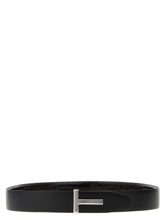 Tom Ford Reversible Crocodile-Print Leather Belt - Black