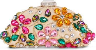 Badgley Mischka Jem Crystal Floral Clutch in Nude Multi at Nordstrom, Size Small