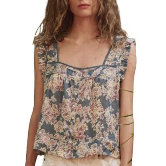 The Great. The Victorian Pleat Tank In Indigo Floral