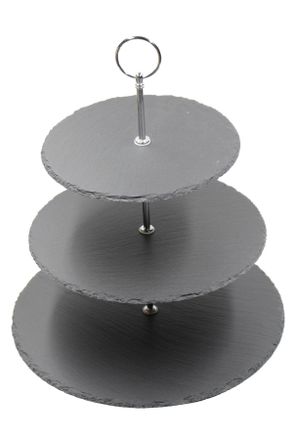 Ambia Home Etagere, Stein, Uni, rund, 34 cm, Lfgb, Tragegriff, hitzebest&auml;ndig, zerlegbar, Geschirr, Tischkultur & Serviergeschirr, Etageren